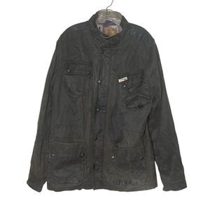 PEARLY KING Brown Waxed Cotton Jacket Chore Coat Multi Pockets Mens Size XXL